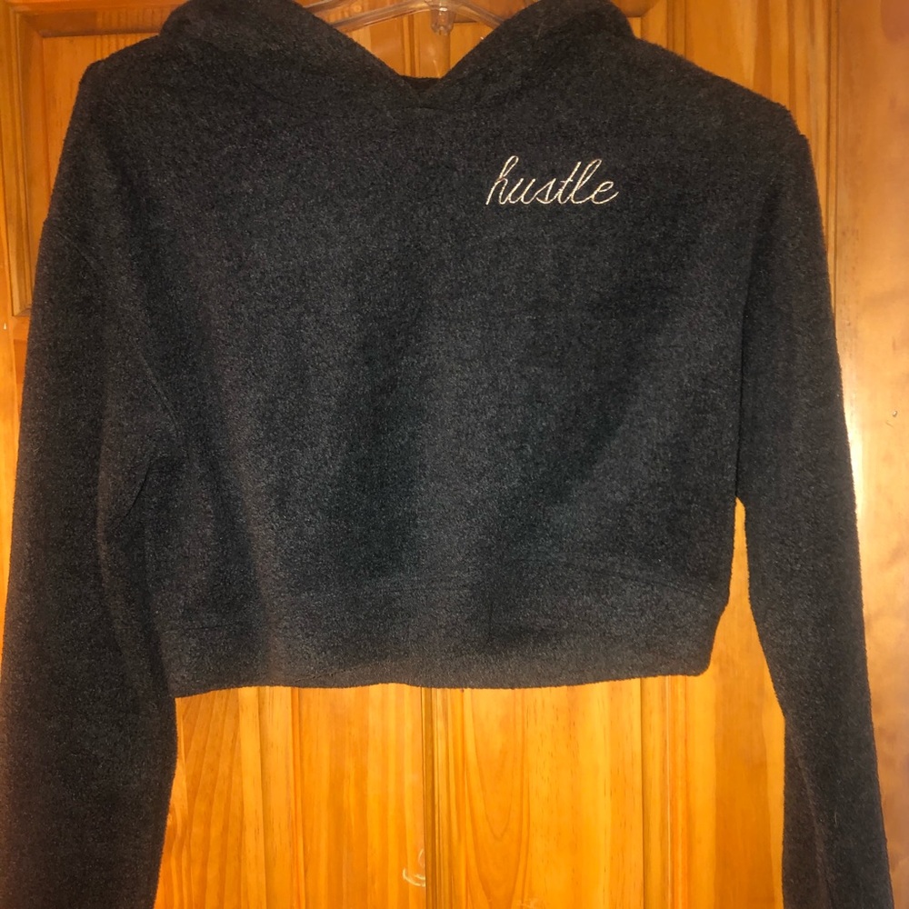 Hustle cropped fuzzy hoodie